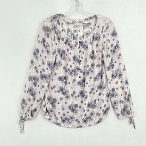 Lucky Brand Cream and Blue Floral Blouse